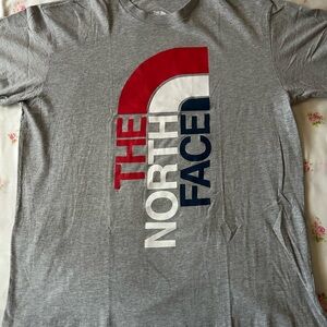 The North Face Gray T-Shirt with Red, White and Blue Logo